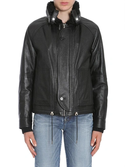 Shop Saint Laurent Leather Bomber Jacket In Black