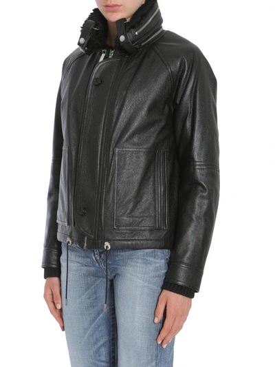 Shop Saint Laurent Leather Bomber Jacket In Black