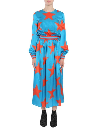 Shop Msgm Silk Dress In Blue