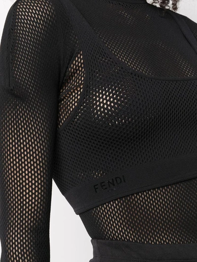 Buy Fendi High-neck Long-sleeved Mesh Bodysuit And Bra Set - Black