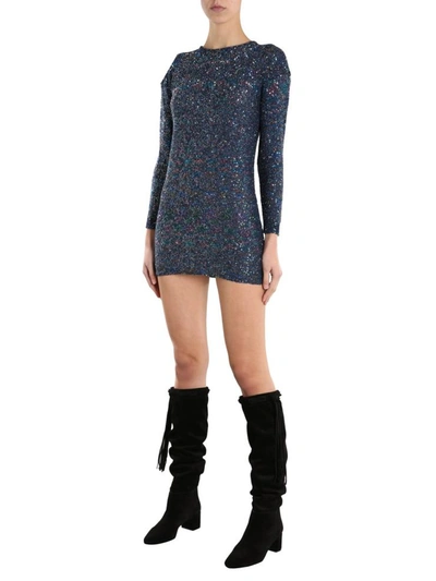 Shop Saint Laurent Long Sleeve Dress In Blue