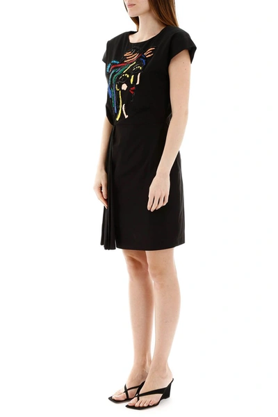 Shop Moschino Embroidered Short Dress In Fantasia Nero