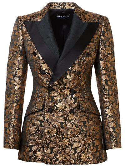 Shop Dolce & Gabbana Blazer Jacquard Oro Nero In Black