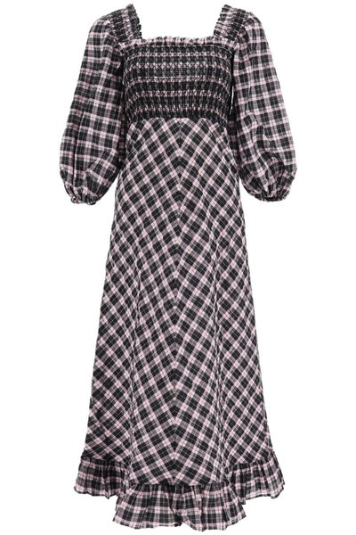 Shop Ganni Midi Checkered Dress In Sweet Lilac