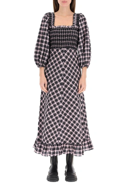 Shop Ganni Midi Checkered Dress In Sweet Lilac