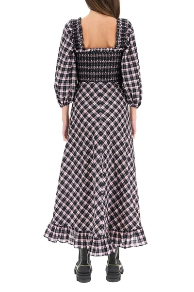 Shop Ganni Midi Checkered Dress In Sweet Lilac