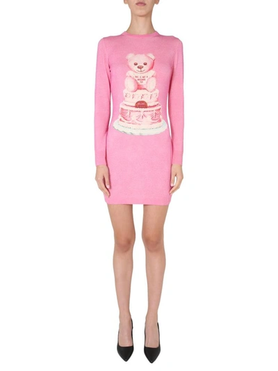 Shop Moschino Round Neck Dress In Pink