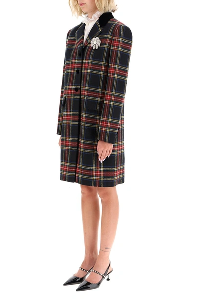 Shop Miu Miu Shetland Tartan Coat In Nero