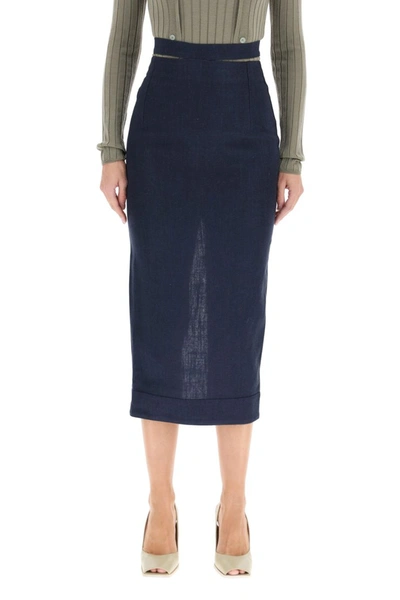 Shop Jacquemus Valerie Midi La Jupe Skirt In Dark Blue