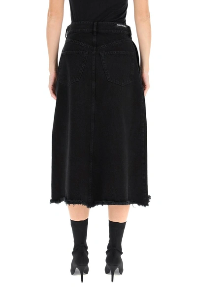 Shop Balenciaga Elke Midi Denim Skirt In Pitch Black