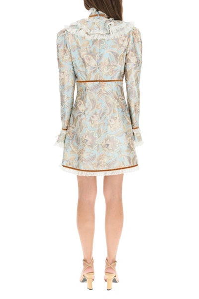 Shop Zimmermann Ladybeetle Mini Dress With Lace In Sky Jacobean
