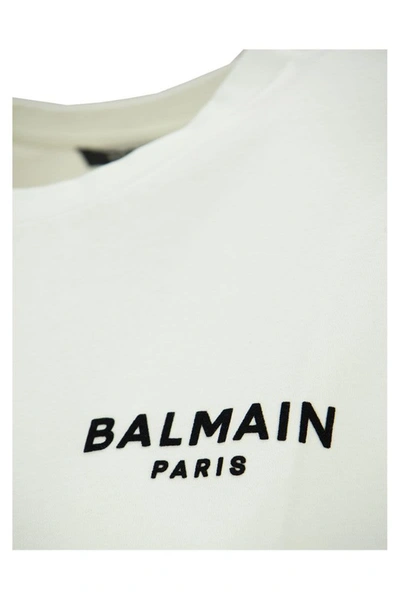 Shop Balmain White Cotton T-shirt With Flocked Black  Logo