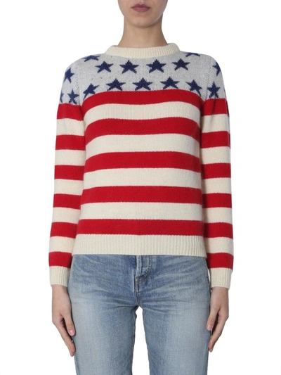 Shop Saint Laurent Flag Jacquard Sweater In Multicolour