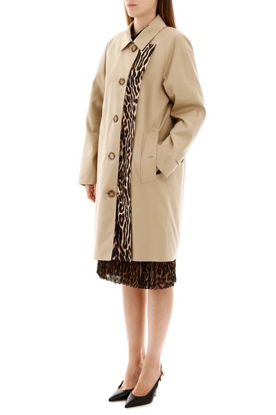 Shop Burberry Raincoat With Leopard Print Lining In Honey