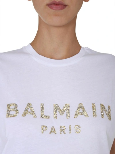 Shop Balmain Crew Neck T-shirt In White