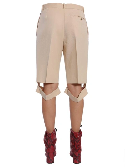 Shop Maison Margiela Bermuda Shorts With Side Bands In Beige