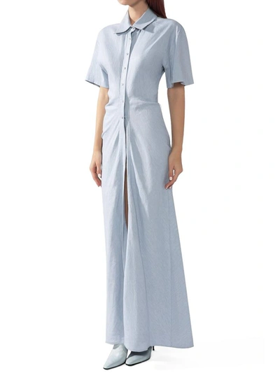 Shop Off-white Long Maxi Shirt Dress In Light Blue