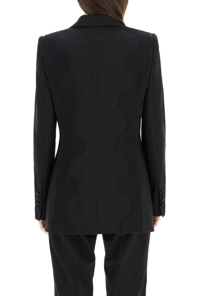 Shop Dolce & Gabbana Turligton Jacket In Wool Canvas With Lace Inserts In Nero