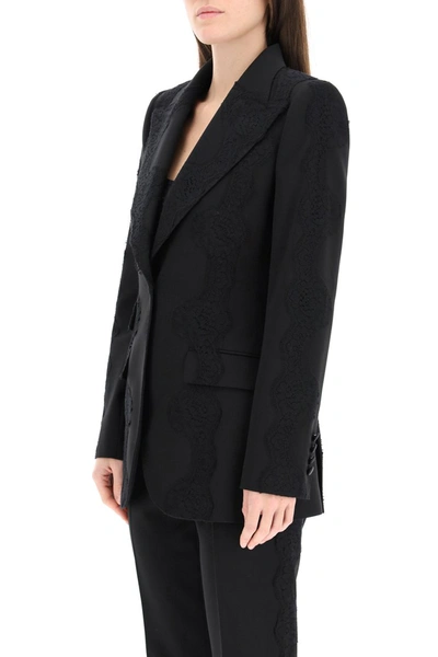 Shop Dolce & Gabbana Turligton Jacket In Wool Canvas With Lace Inserts In Nero