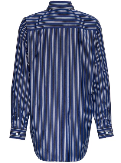 Shop Balenciaga Striped Poplin Shirt In Blu