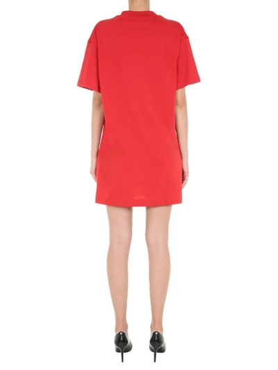 Shop Moschino Round Neck Dress In Red