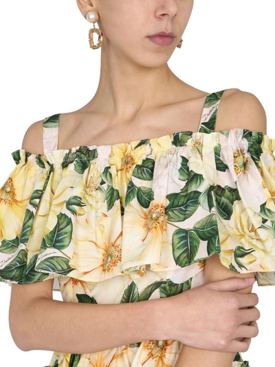 Shop Dolce & Gabbana Camellia Printed Dress In Yellow
