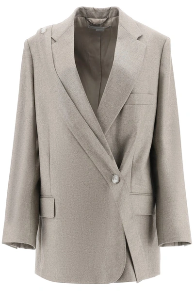 Shop Stella Mccartney Double Breasted Melange Wool Blazer In Willow Grey
