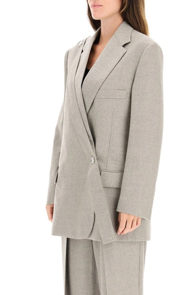 Shop Stella Mccartney Double Breasted Melange Wool Blazer In Willow Grey