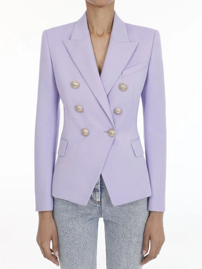 Shop Balmain Lavender Wool Blazer In Purple