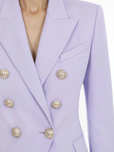 Shop Balmain Lavender Wool Blazer In Purple