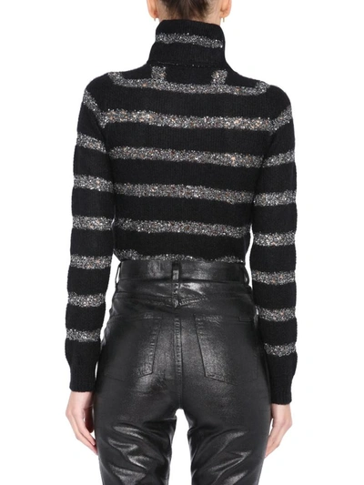 Shop Saint Laurent Striped Sweater With Sequins In Black