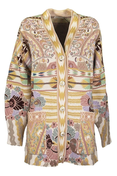 Shop Etro Jacquard Cardigan With Pegaso Buttons In Multicolor