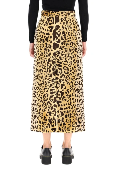 Shop Miu Miu Midi Animal Velvet Skirt In Kaki