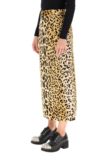 Shop Miu Miu Midi Animal Velvet Skirt In Kaki