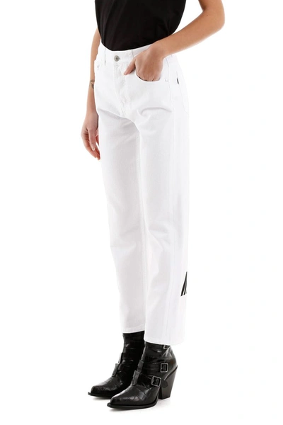 Shop Msgm Cropped Jeans With Back Logo In Optical White