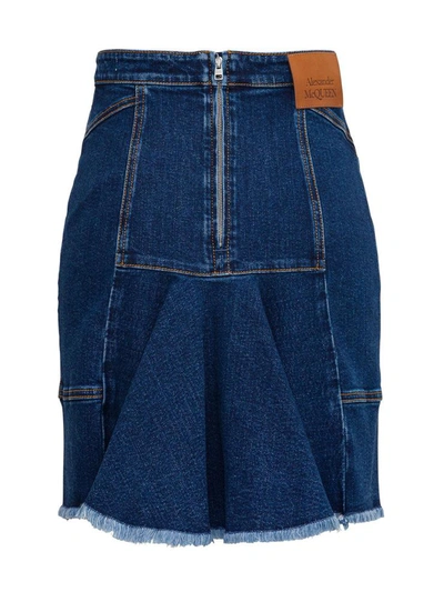 Shop Alexander Mcqueen Denim Skirt With Back Zip In Blu