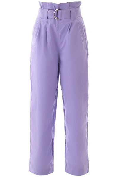 Shop Ganni Cotton Paperbag Pants In Violet Tulip