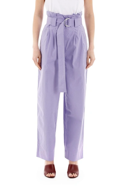 Shop Ganni Cotton Paperbag Pants In Violet Tulip