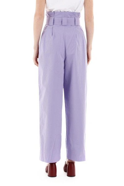 Shop Ganni Cotton Paperbag Pants In Violet Tulip