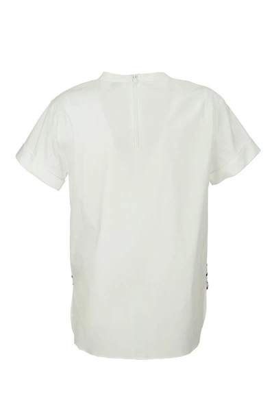 Shop Brunello Cucinelli Stretch Cotton Poplin T-shirt With Shiny Stripes White