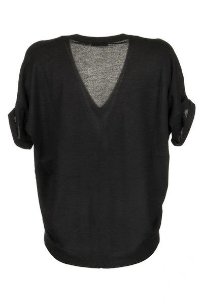 Shop Brunello Cucinelli Short Sleeve T-shirt Silk And Cashmere T-shirt With Monili In Black