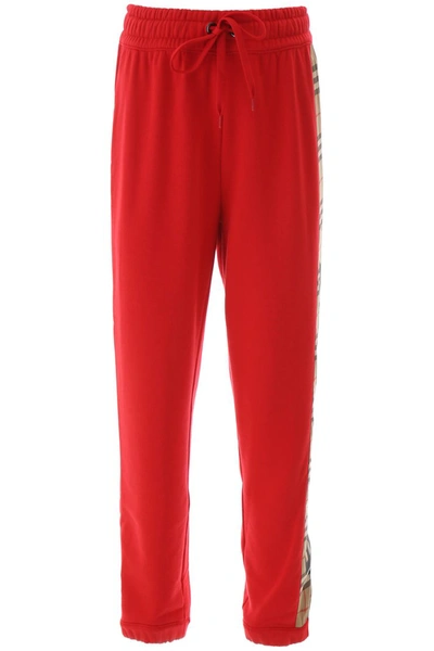 Shop Burberry Raine Trousers With Check Insert In Bright Red