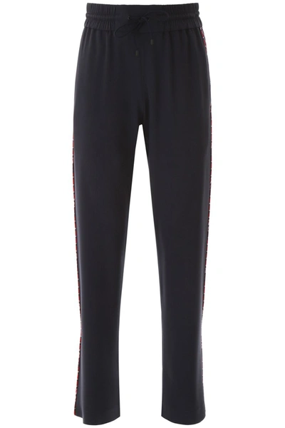 Shop Kenzo Trousers With Side Bands In Bleu Nuit