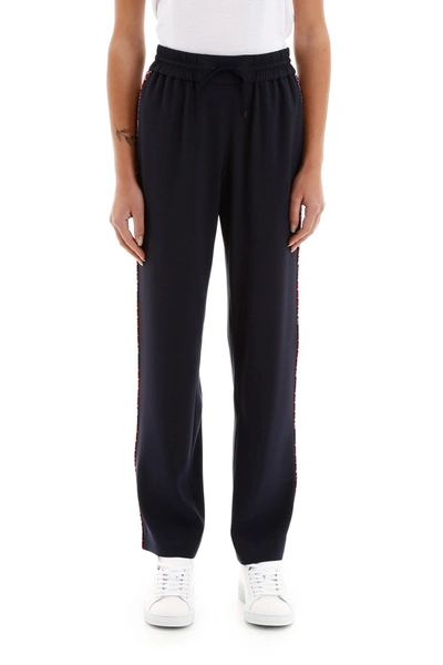 Shop Kenzo Trousers With Side Bands In Bleu Nuit