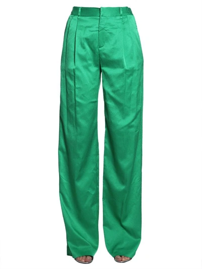Shop Attico Wide Pants With Pleats In Green