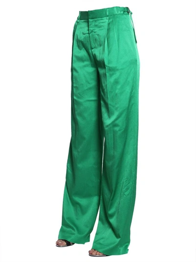 Shop Attico Wide Pants With Pleats In Green