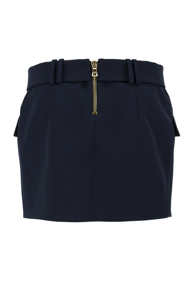 Shop Balmain Short Blue Wool Low-rise Skirt