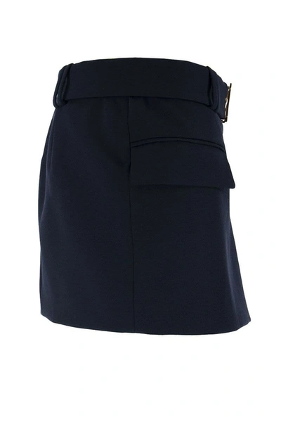 Shop Balmain Short Blue Wool Low-rise Skirt