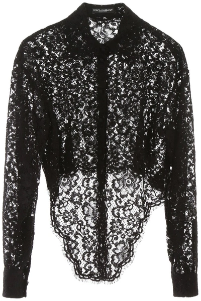 Shop Dolce & Gabbana Lace Shirt In Nero