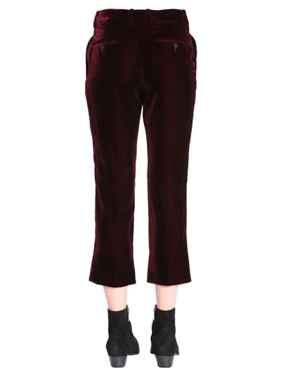 Shop Saint Laurent Velvet Trousers In Bordeaux